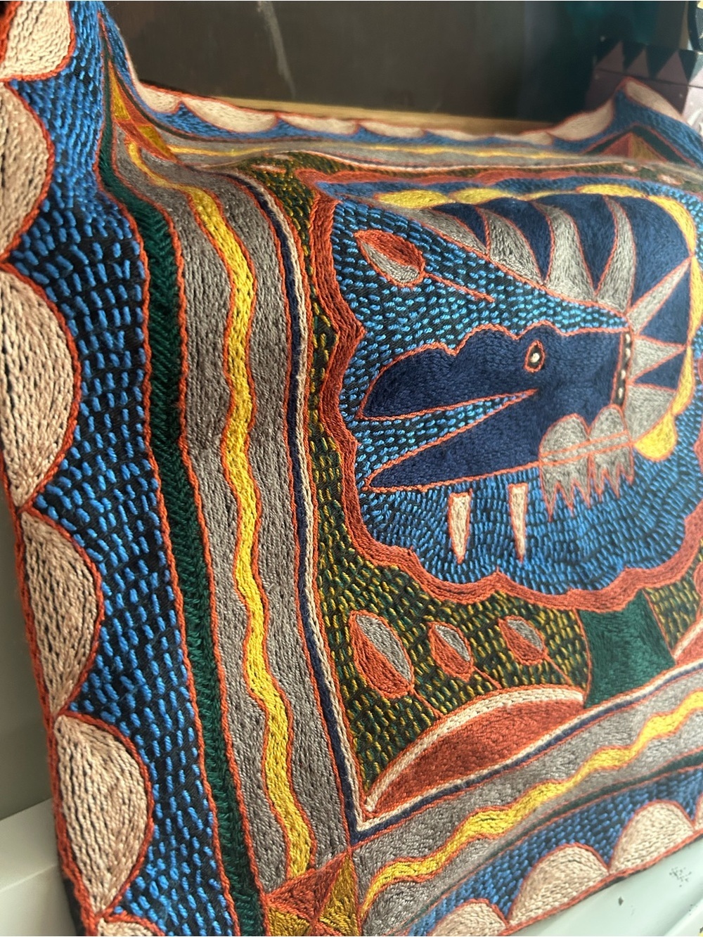 Kaross Savuka Hand Embroidered Crocodile Cushion Cover African Folk Art